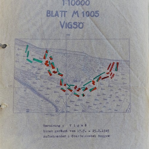Vigsø - oversigtskort, ryddede miner, august 1945.JPG